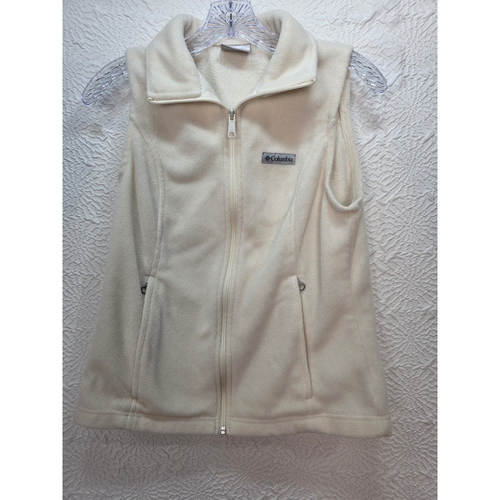 Columbia Fleece Vest Women PS Petite Small Cream Good Full Zip Sleeveless